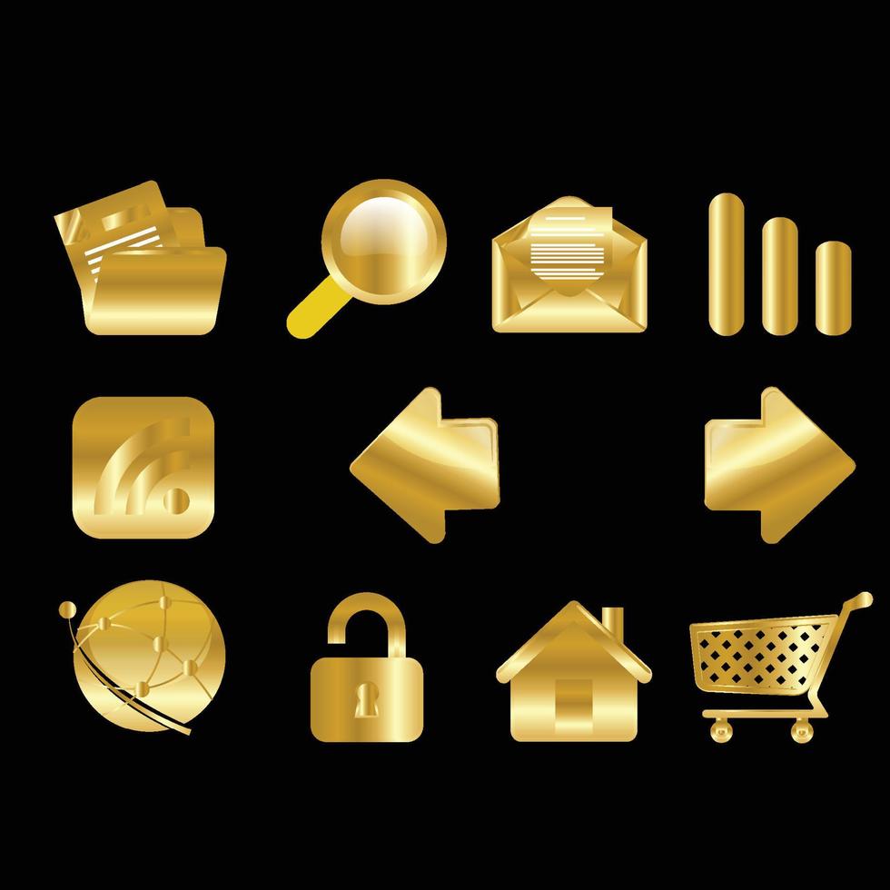 Set of gold internet and website icons vector