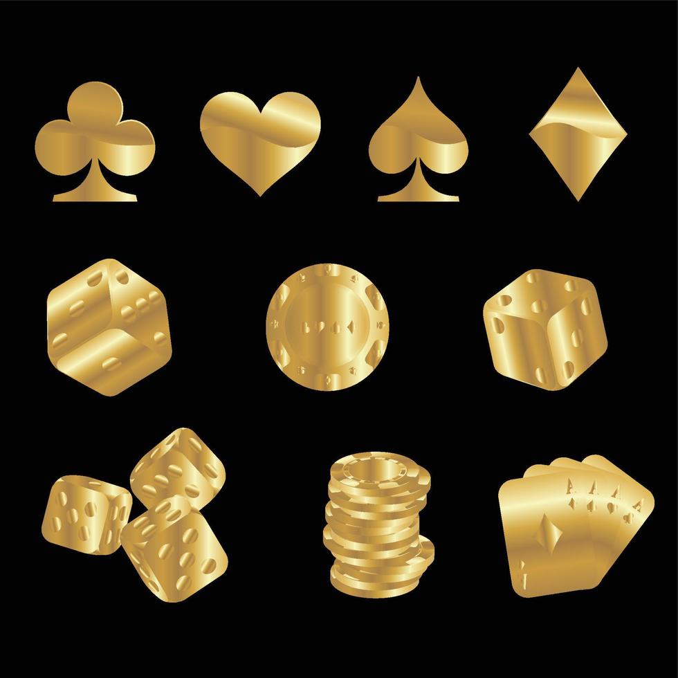 Golden gambling icons isolated on black background vector