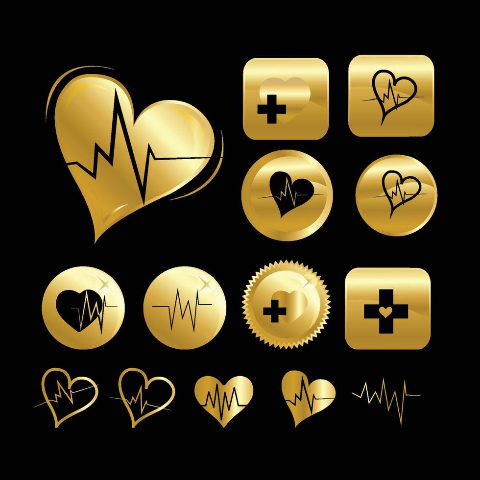 Set of gold heart attack icons vector
