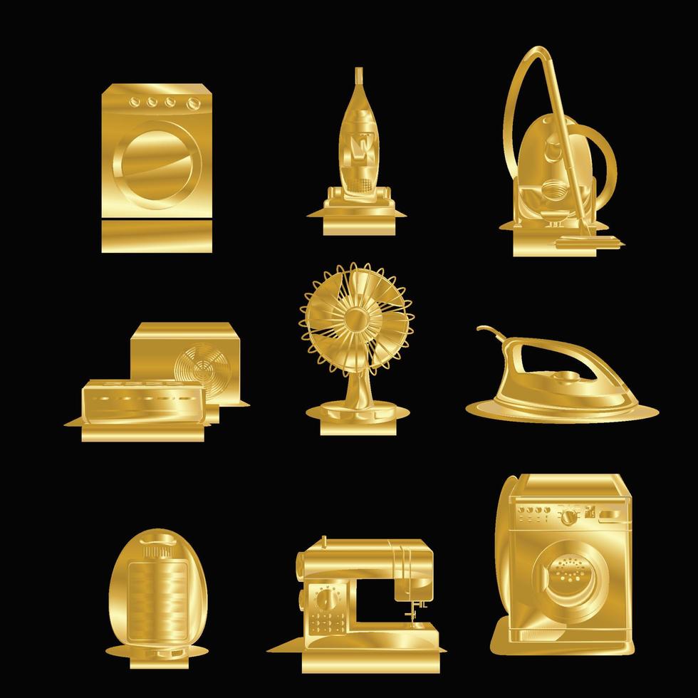 Set of gold household appliances icons vector