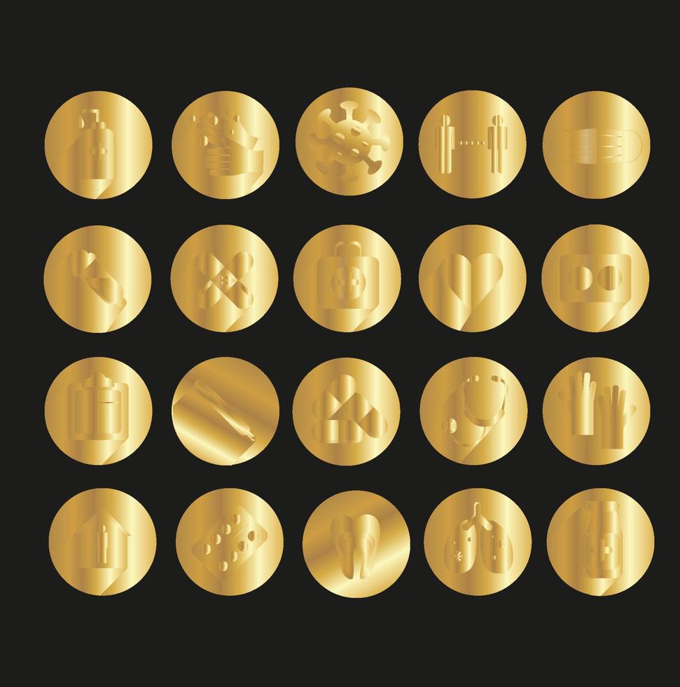 Set of gold medical icons vector