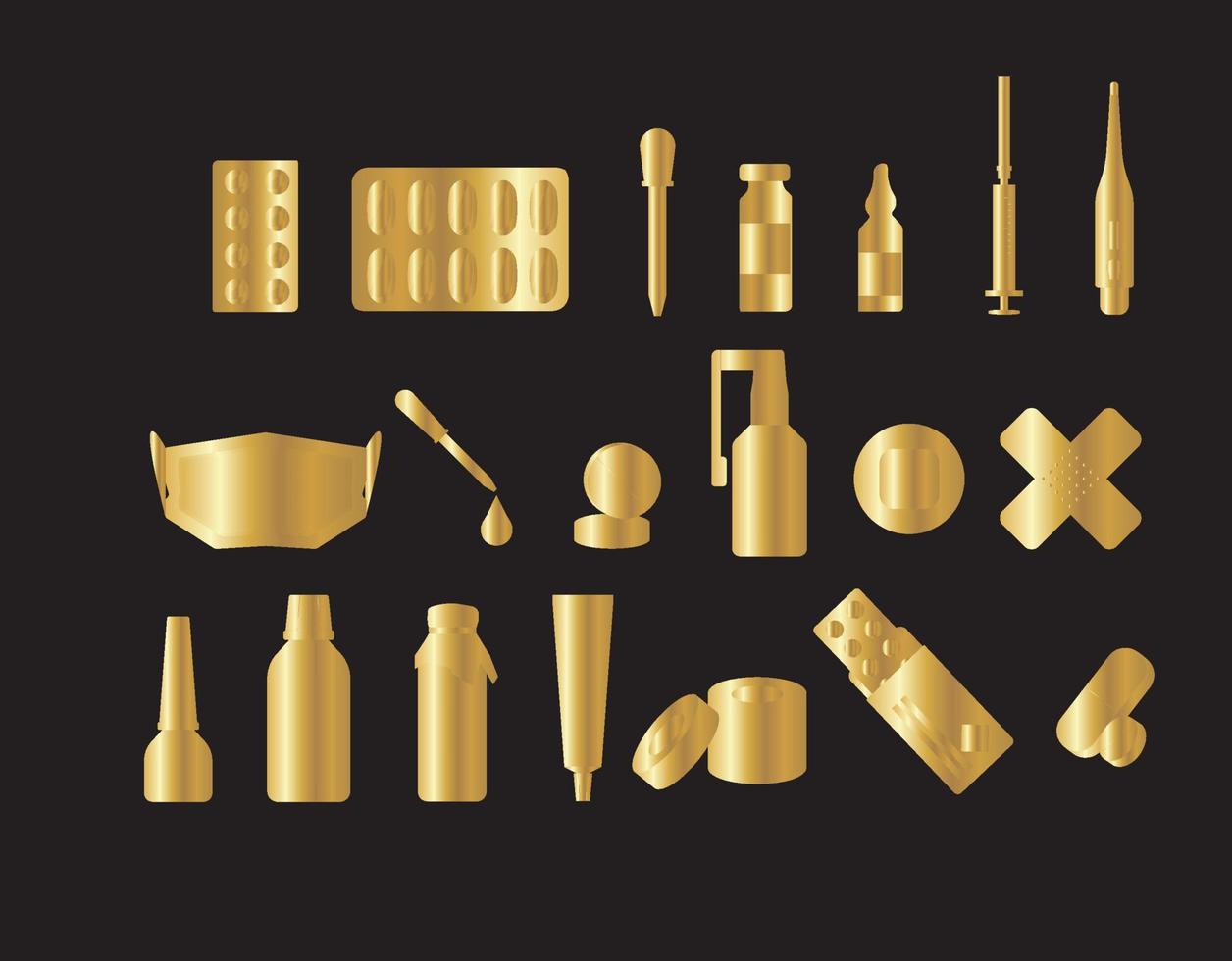 conjunto de iconos de farmacia de oro vector