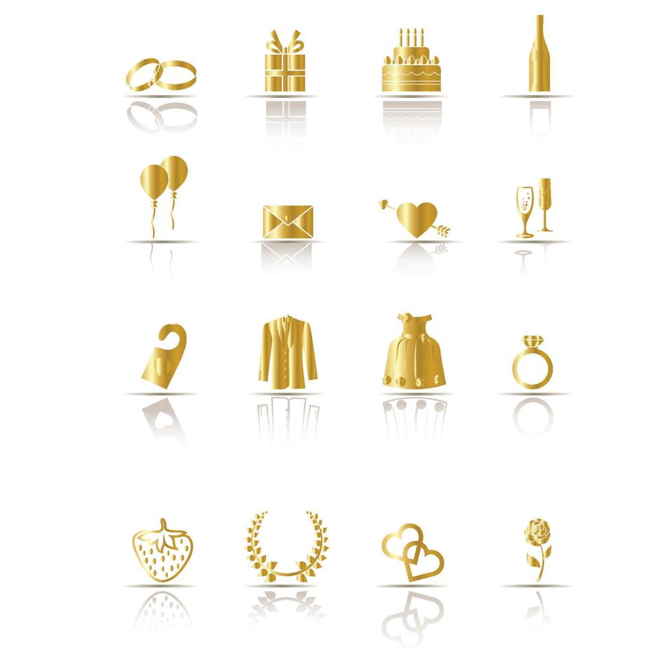 Set of gold wedding icons vector