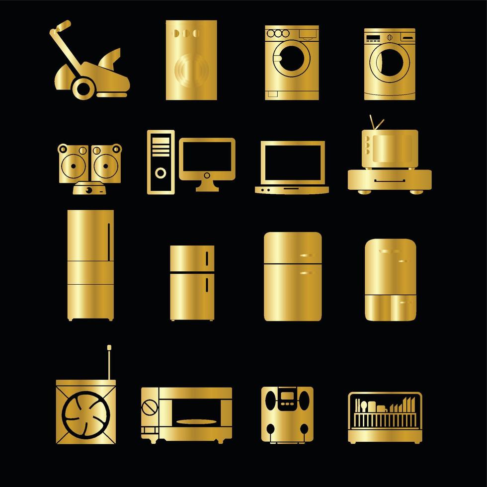 Set of gold home devices icons vector