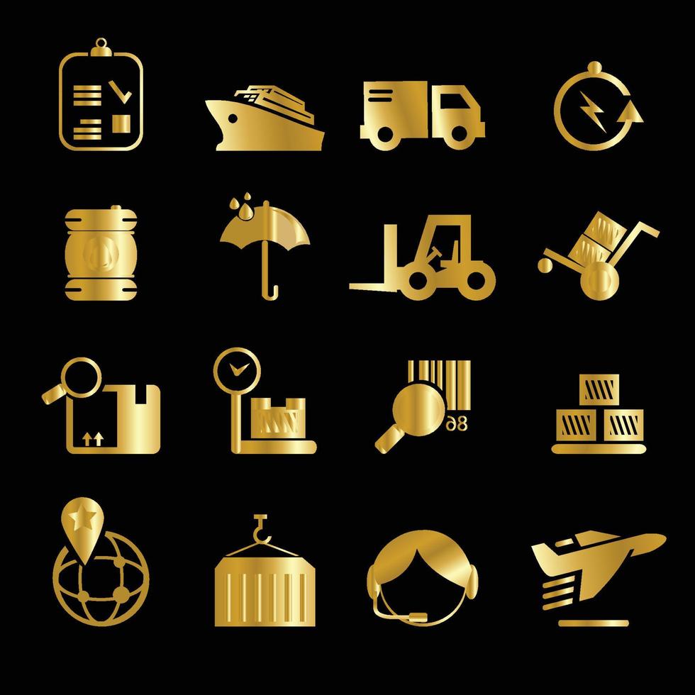 conjunto de iconos de logística y envío de oro vector