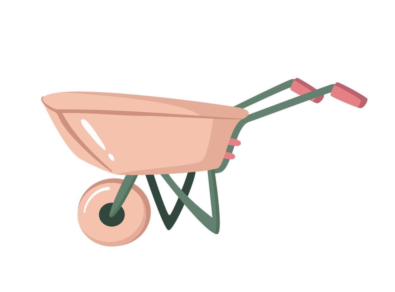 Hand drawn garden cart. Cartoon vector wheelbarrow.  Equipment for gardening, agricultural item. Design element.