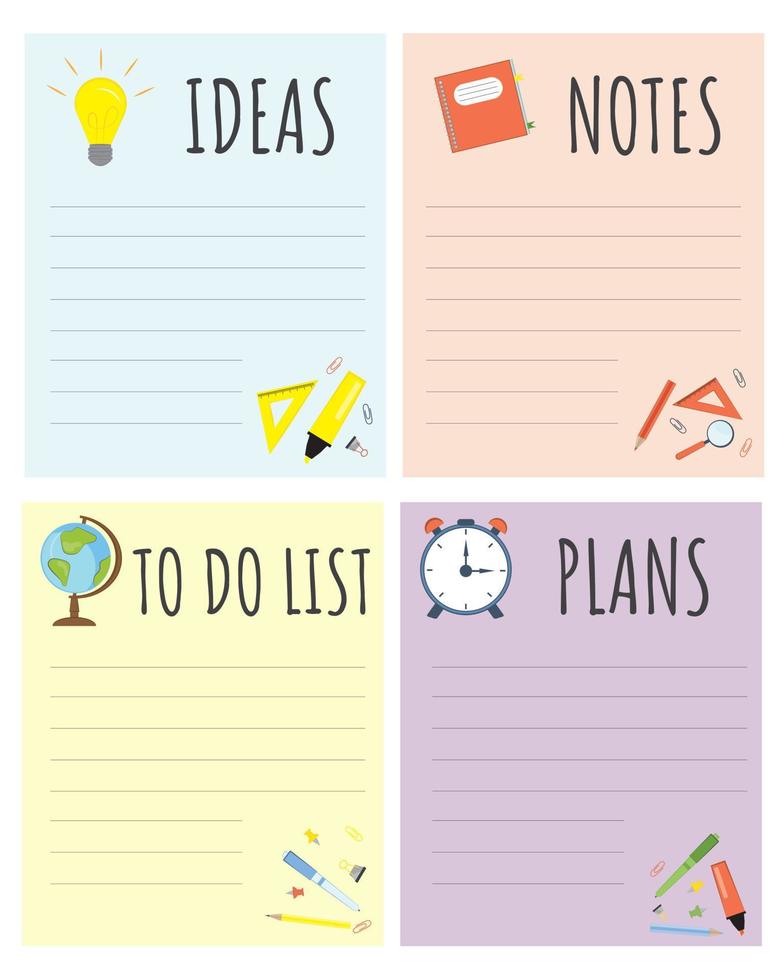 Colorful blank reminder notes vector set Templates of vector paper