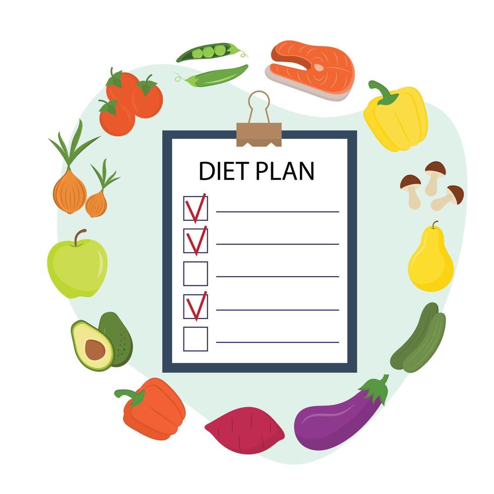 Diet plan illustration. Concept of dietary eating, meal planning, proper nutrition. Healthy Food and Diet Planning. Healthy Nutrition. Modern flat style vector illustration on white background.