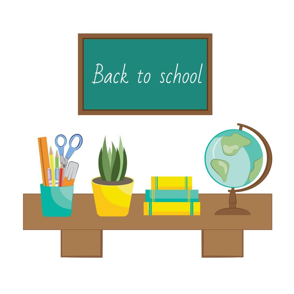 Back to school background. Working place with school supplies. Schooling Stationery. School supplies set. Postcard for the day of the teacher. vector