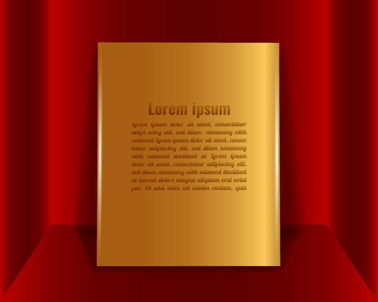 Rectangle gold plaque award, plate medal isolated perspective gradient red color vector