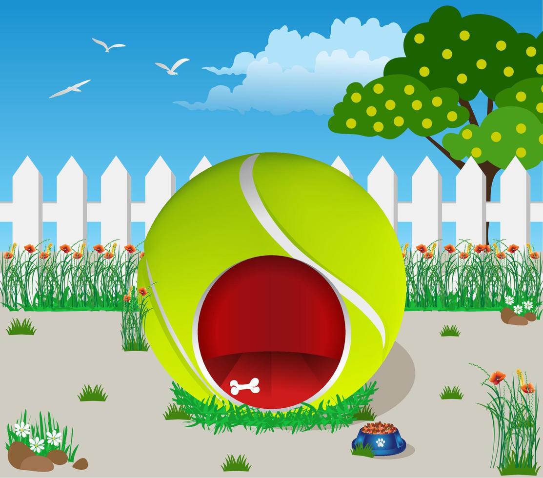 Tennis Ball Pets House with landscape background vector