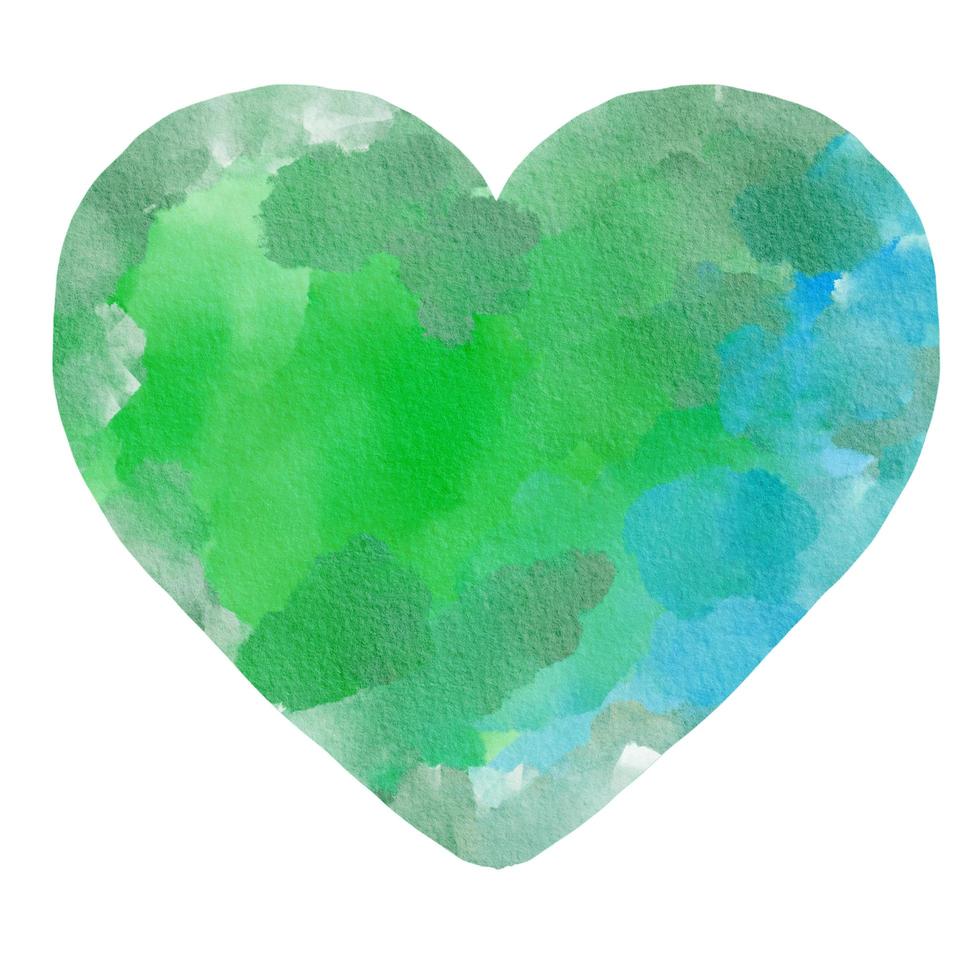 Green Blue Heart Watercolor Paint Stain Background photo