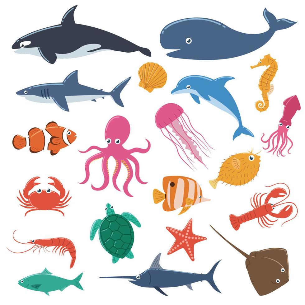 conjunto de animales marinos vector