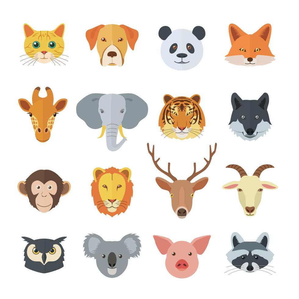 conjunto de caras de animales vector