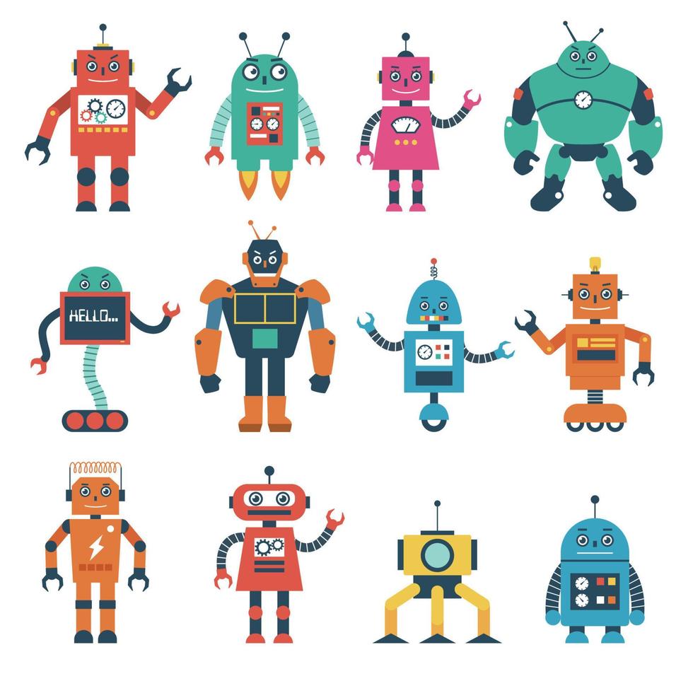 conjunto de ilustración de robot en estilo de dibujos animados vector