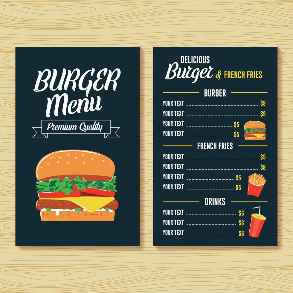 plantilla de menú de hamburguesa vector