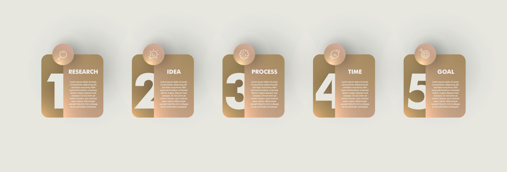 Modern business infographic with square template design and color gradient with icons and 5 options or steps. vector