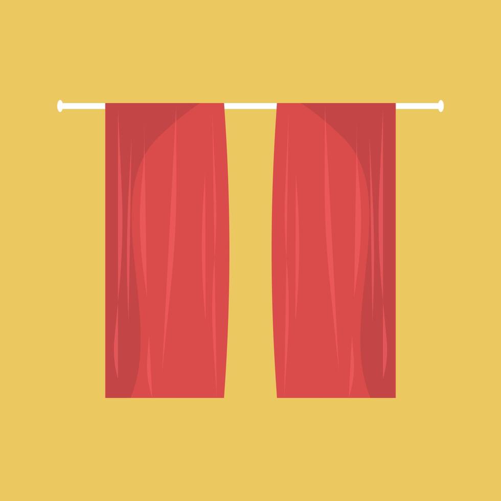 Curtains red textile decor style stage vector icon. Classic window material texture indoor flat cloth luxury fabruc silk