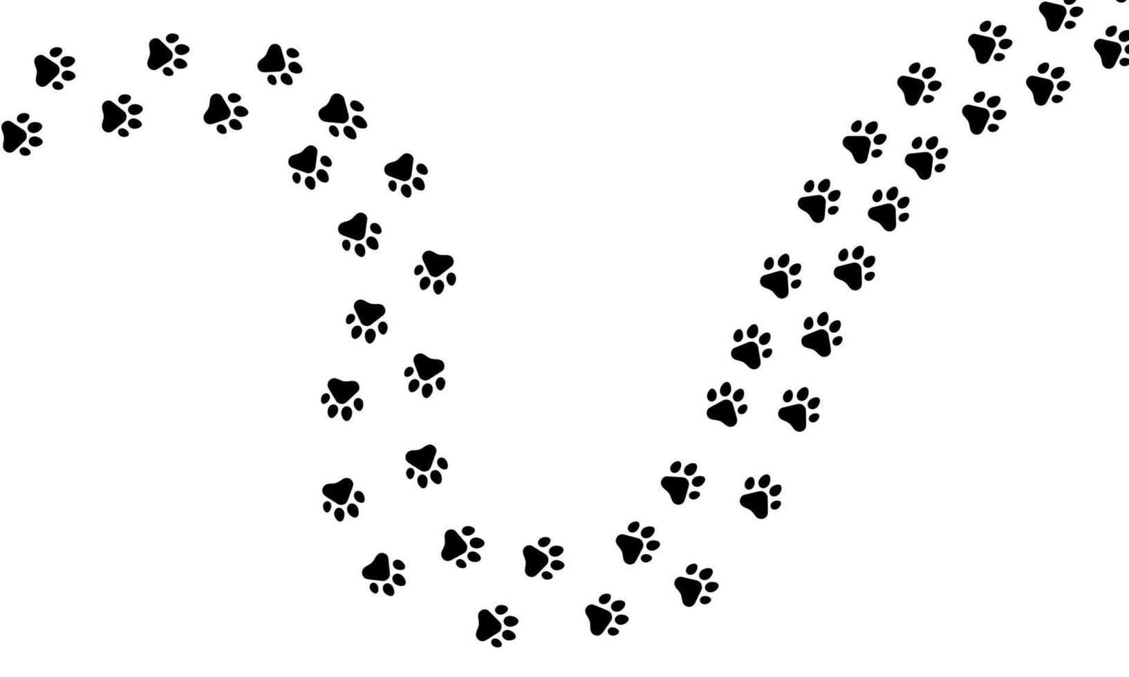 Paw trail of animal cat or dog print pattern footpath. Print paw walking wildlife mark isolated white. Vector cartoon dirt footprint illustration trail silhouette cat or dog. Track step foot pet trace