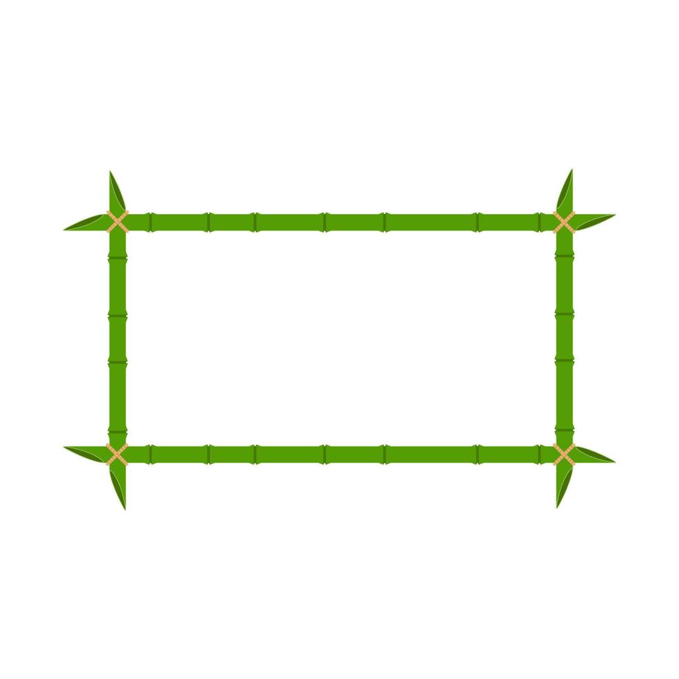 Green bamboo frame vector wood design illustration nature isolated white. Empty border bamboo frame template stick with rope stem. Space decoration element for text panel tropical border wood