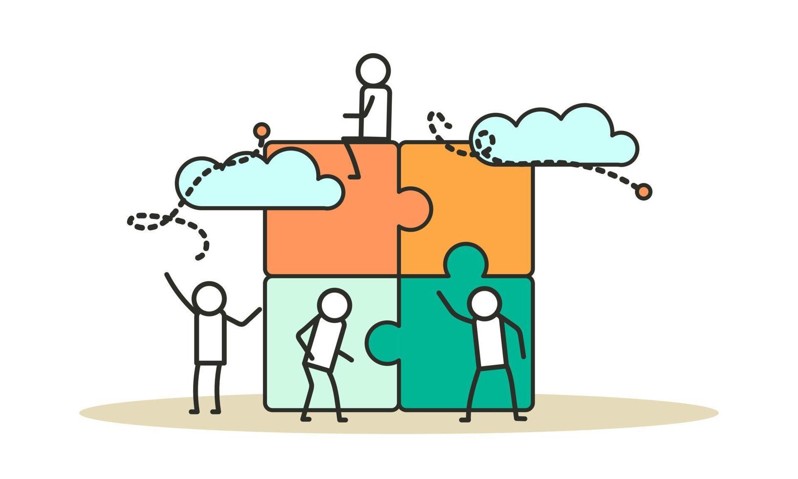 Puzzle team work vector illustration concept partner. Partnership teamwork business people collaboration together vector design. Concept jigsaw part solution group connect. Cooperation strategy idea
