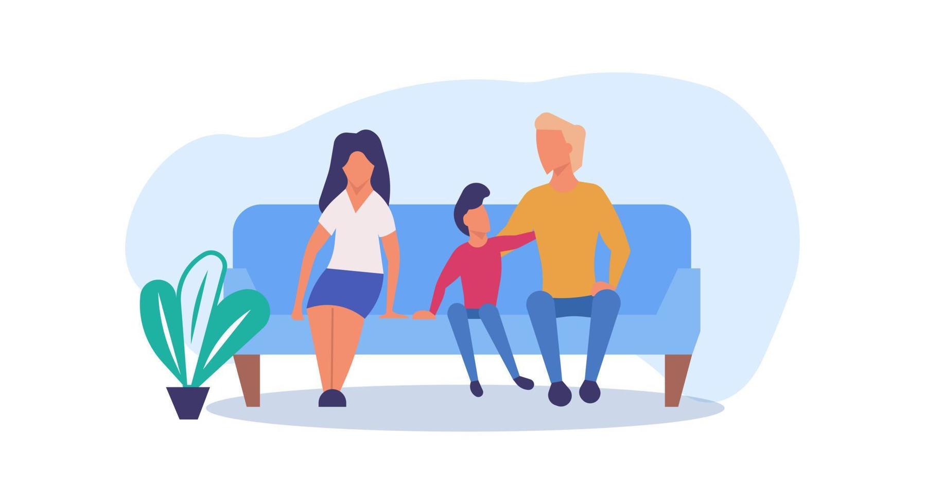 Family enjoying time together with child vector cartoon illustration. Father, mother and son fun lifestyle activity playing. Happiness parent love concept. Home leisure spend pastime parenthood banner