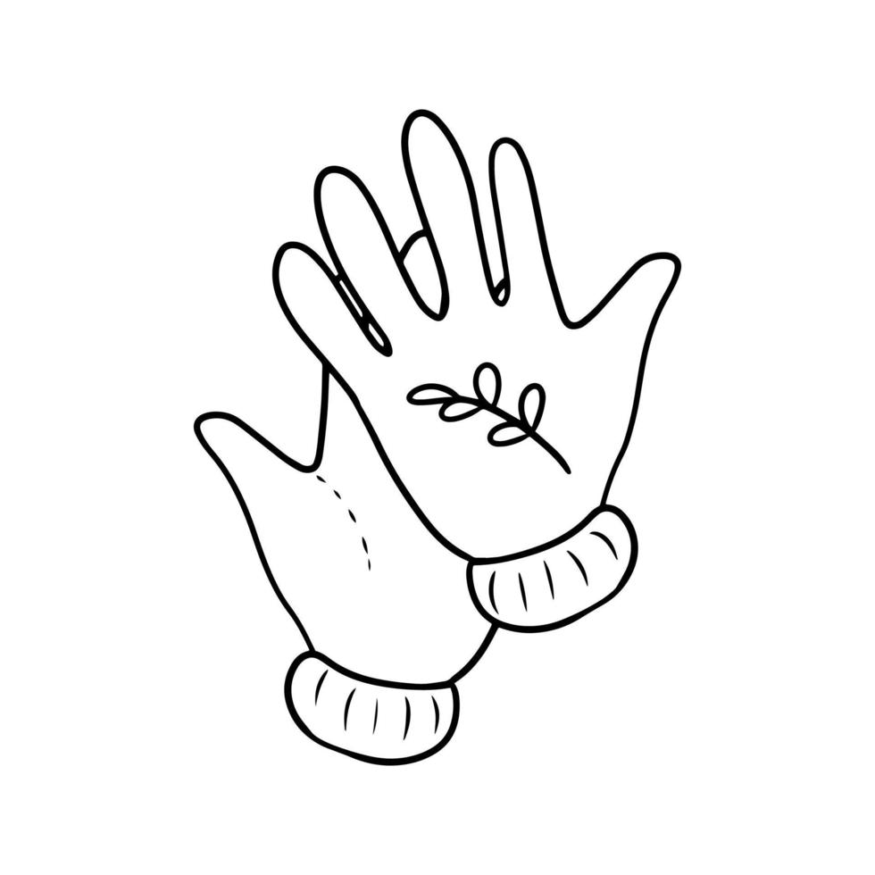 Monochrome picture, Warm autumn knitted gloves, vector illustration in cartoon style on a white background