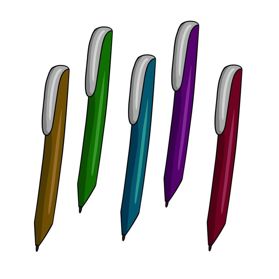 A set of colored school pens, vector illustration in cartoon style on a white background