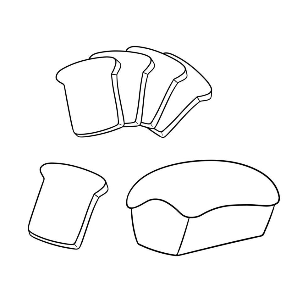 conjunto de iconos monocromáticos, pan para tostadas con rebanadas rebanadas para sándwiches y tostadas, ilustración vectorial en estilo de dibujos animados vector