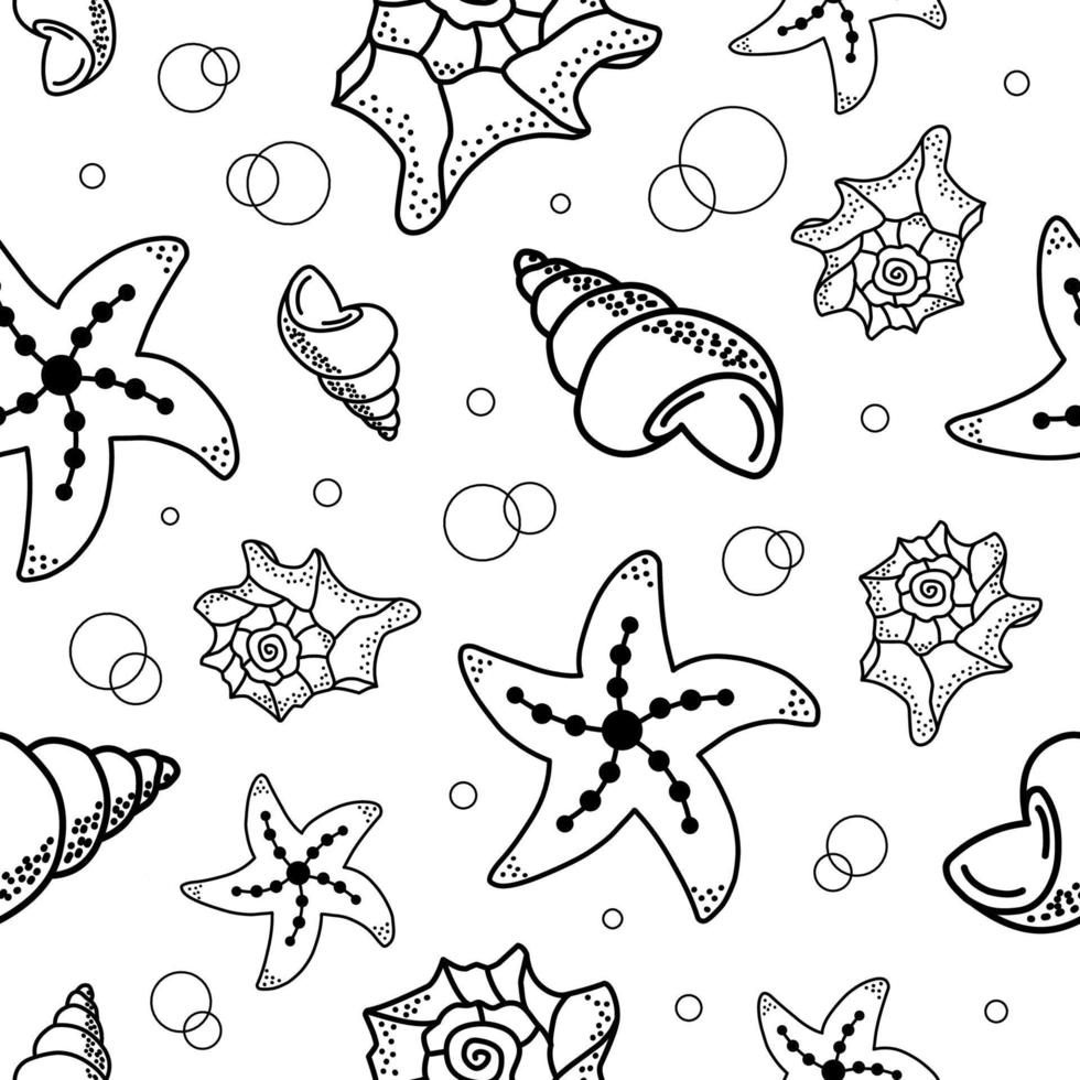 Hand drawn vector illustrations - seamless pattern of seashells. Marine background. Perfect for invitations, greeting cards, posters, prints, banners, flyers etc