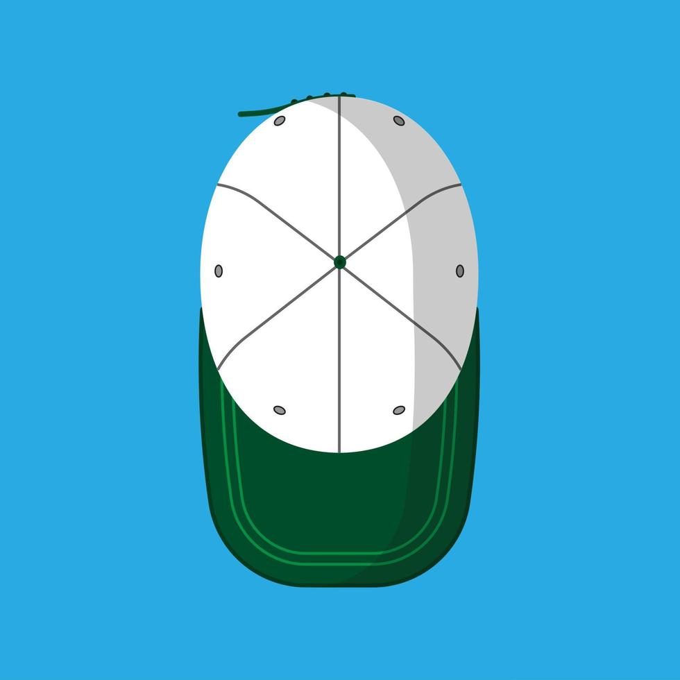 gorra de béisbol vector icono plano sombrero aislado ropa. accesorio vista superior uniforme deportivo verde visera de algodón arriba