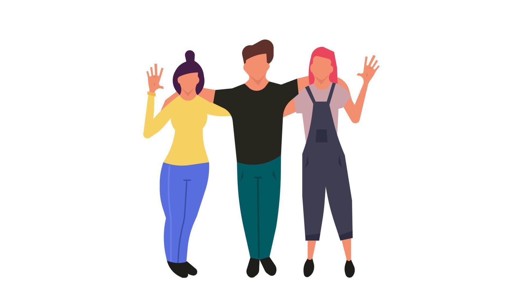 People welcoming greeting vector illustration. Happy man and woman business greeting hand concept. Isolated friendship office employee communication banner. Standing human partner crowd meeting