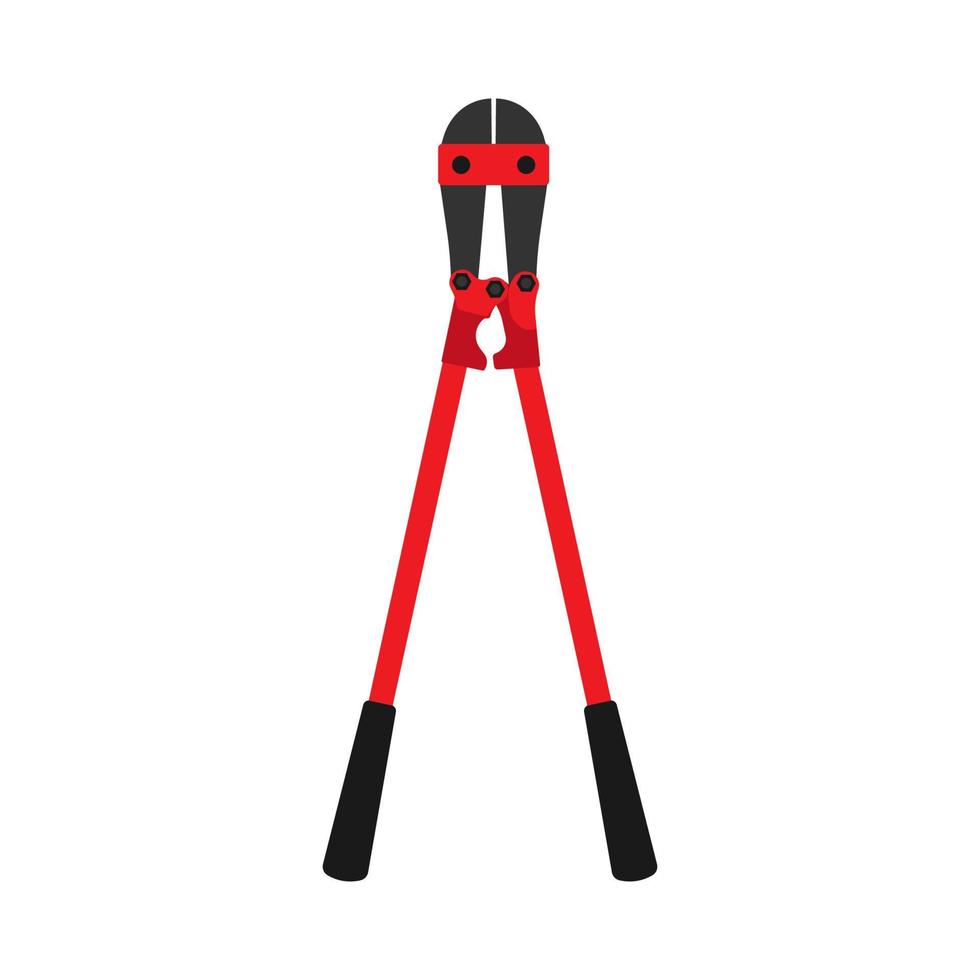 Bolt cutter red vector icon tool construction isolated equipment. Metal handle industry instrument. Flat big heavy element