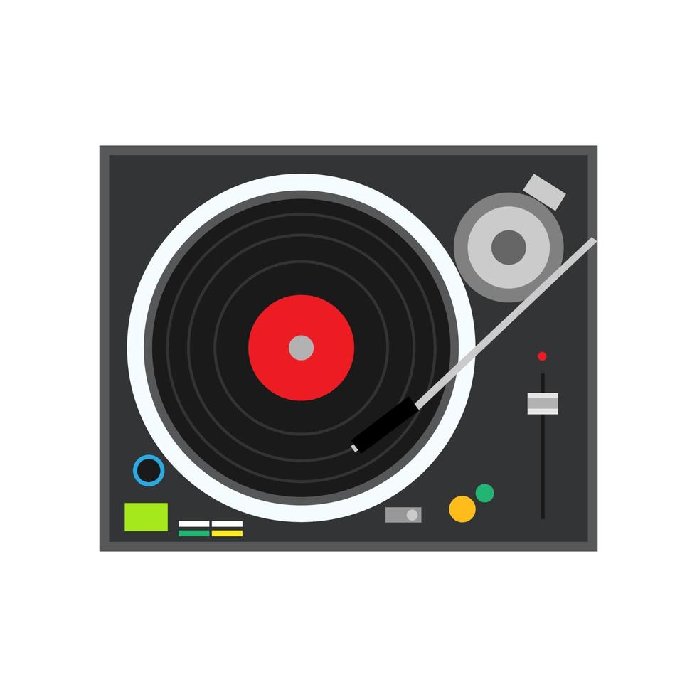 Turntable play technology stereo musical DJ electronic vinyl record vector. Mixing club party techno plate sound jockey vector