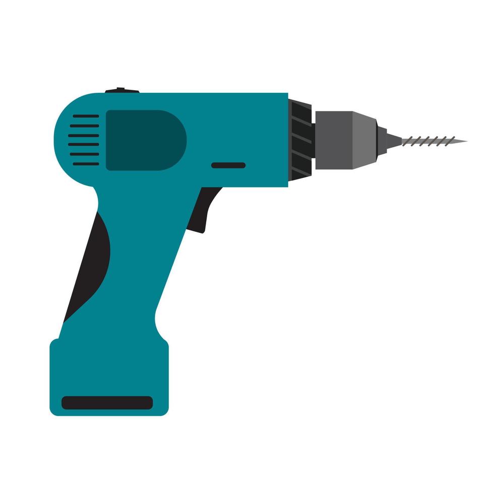 Power drill tool electric equipment isolated white icon vector illustration. Repair instrument power drill tool handle icon. Construction device machine manual instrument builder sign hardware