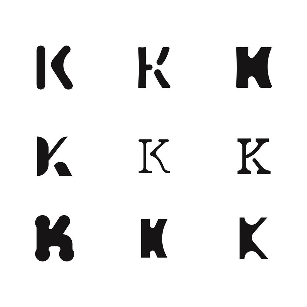 Letter k logo design template collection icon creative. Set of black shapes letter k brand identity vector illustration