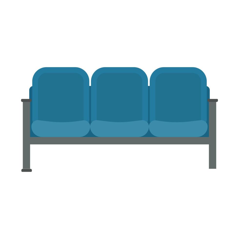silla de espera icono de vector azul muebles de sala de negocios interior plano del aeropuerto. avión de asiento de área de pasillo de oficina de dibujos animados.