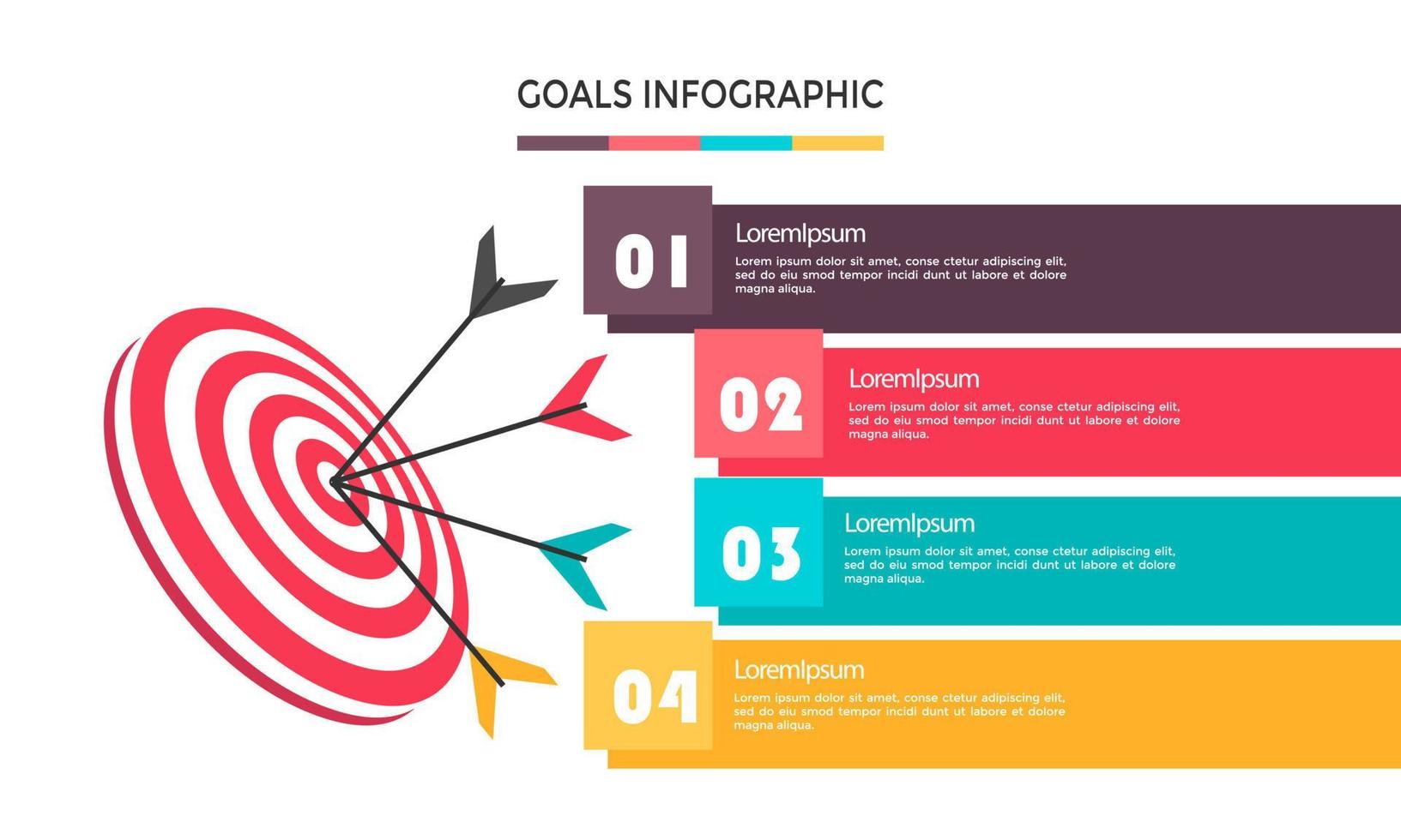 ilustración de gráfico de diseño de objetivos infográficos. plantilla de infografía de diagrama de éxito de concepto con opción. vector de información objetivo de objetivos web