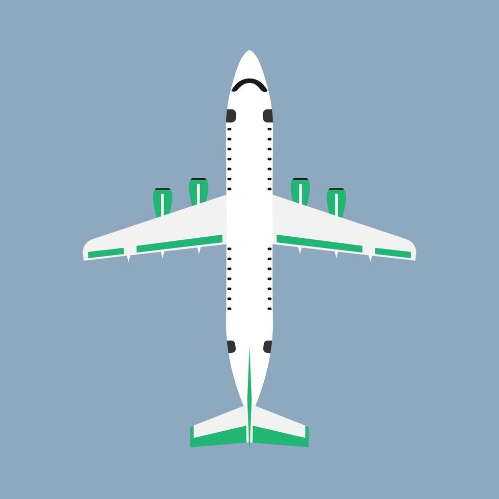 Airliner transportation journey white plane top view. Tourist travel airbus vector flat