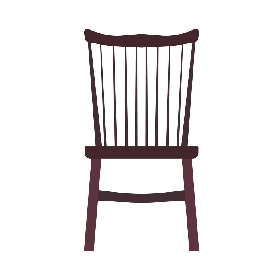 Wooden chair front view vector icon furniture. Classic interior sit. Retro brown cartoon home element flat room