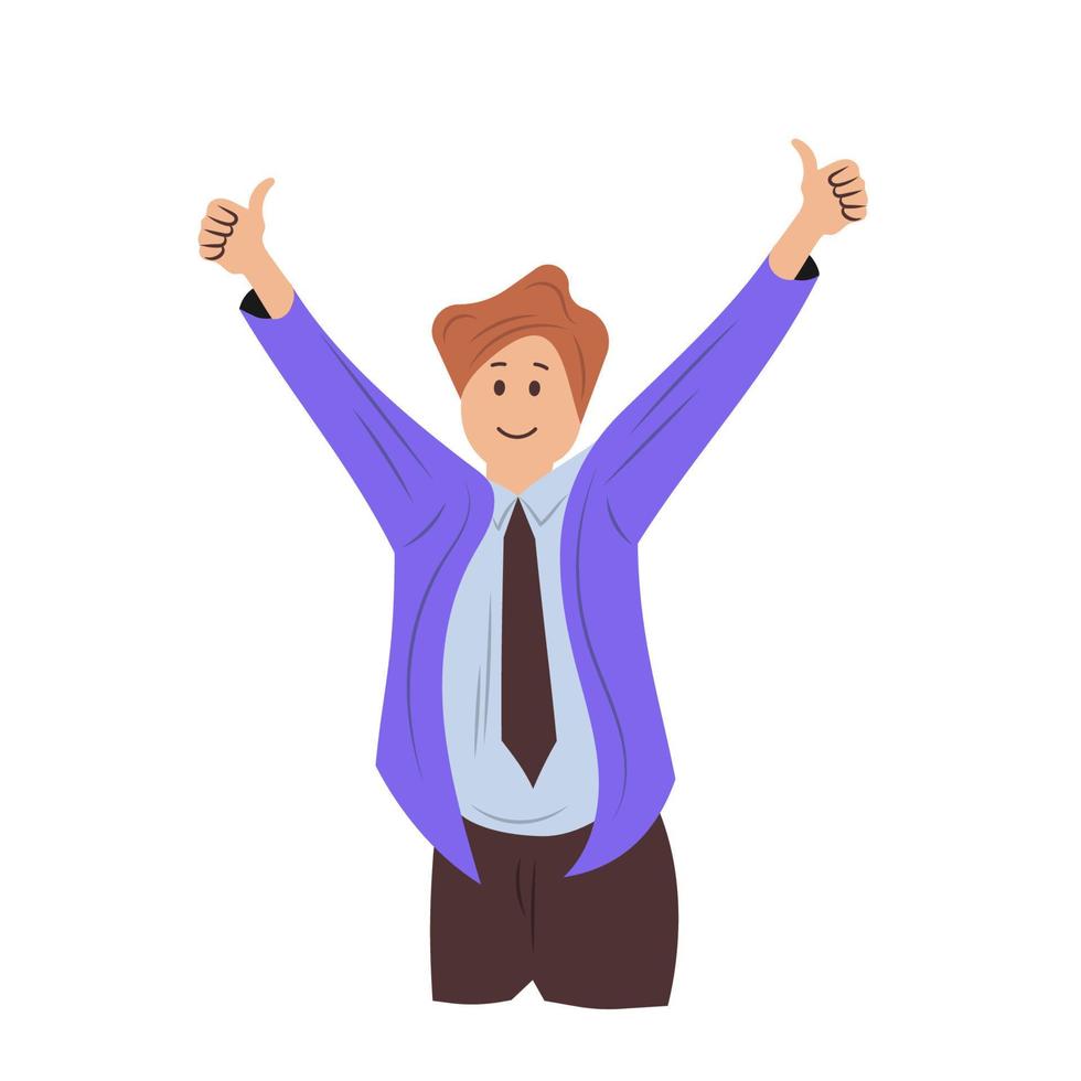 Happy man showing positive emotions and hand gesture.  Happiness guy communication character expression and smile. Human different sign .Greeting language emotion cartoon flat vector illustration