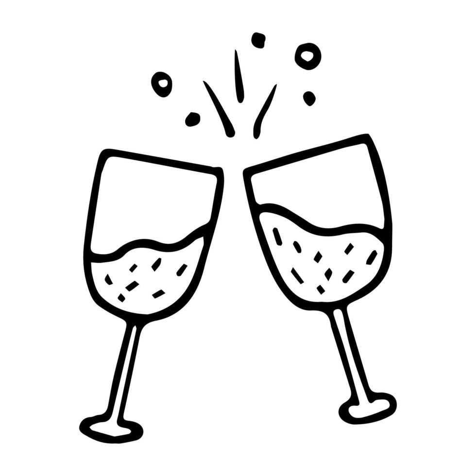 Doodle two clicking glasses. Hand drawn vector illustration with