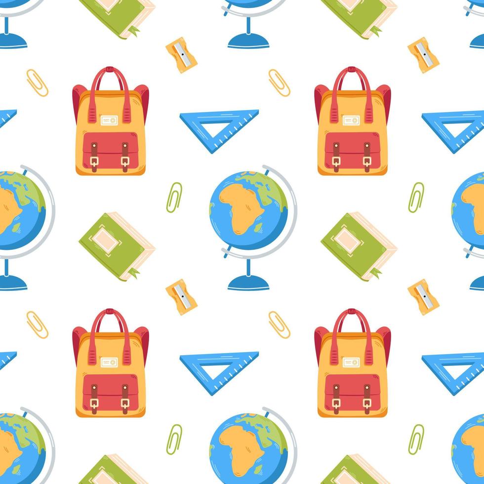 Vector seamless pattern with school supplies. Back to school. School background.