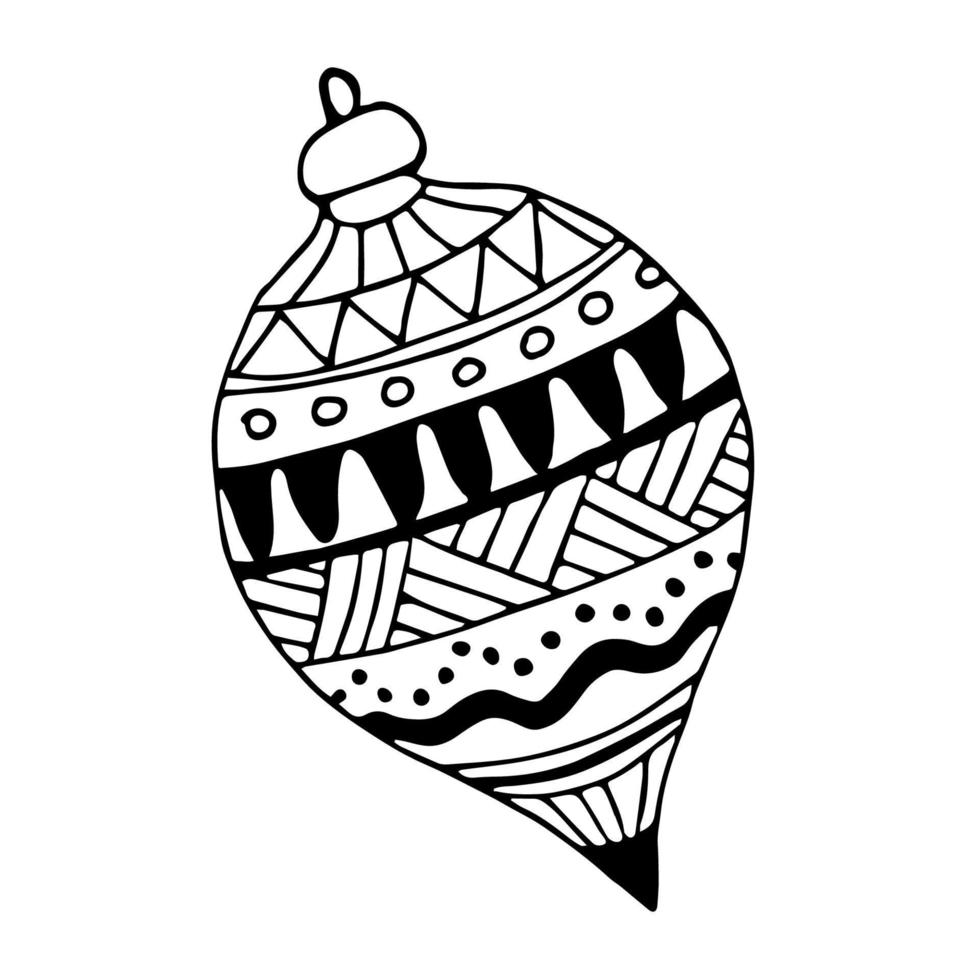 Vector doodle Christmas tree decoration. Black and white Icicle. New Year vector illustration. Winter celebration.