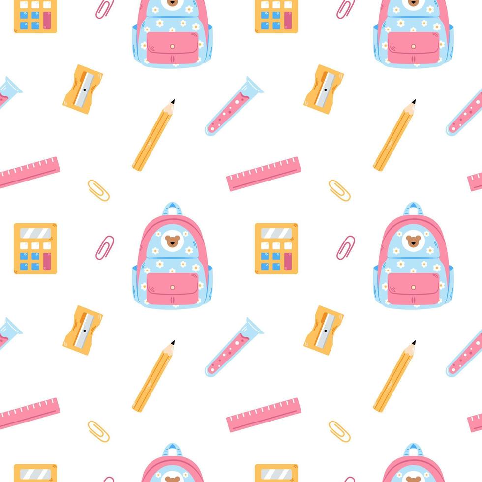 Vector seamless pattern with school supplies. Back to school. School background.