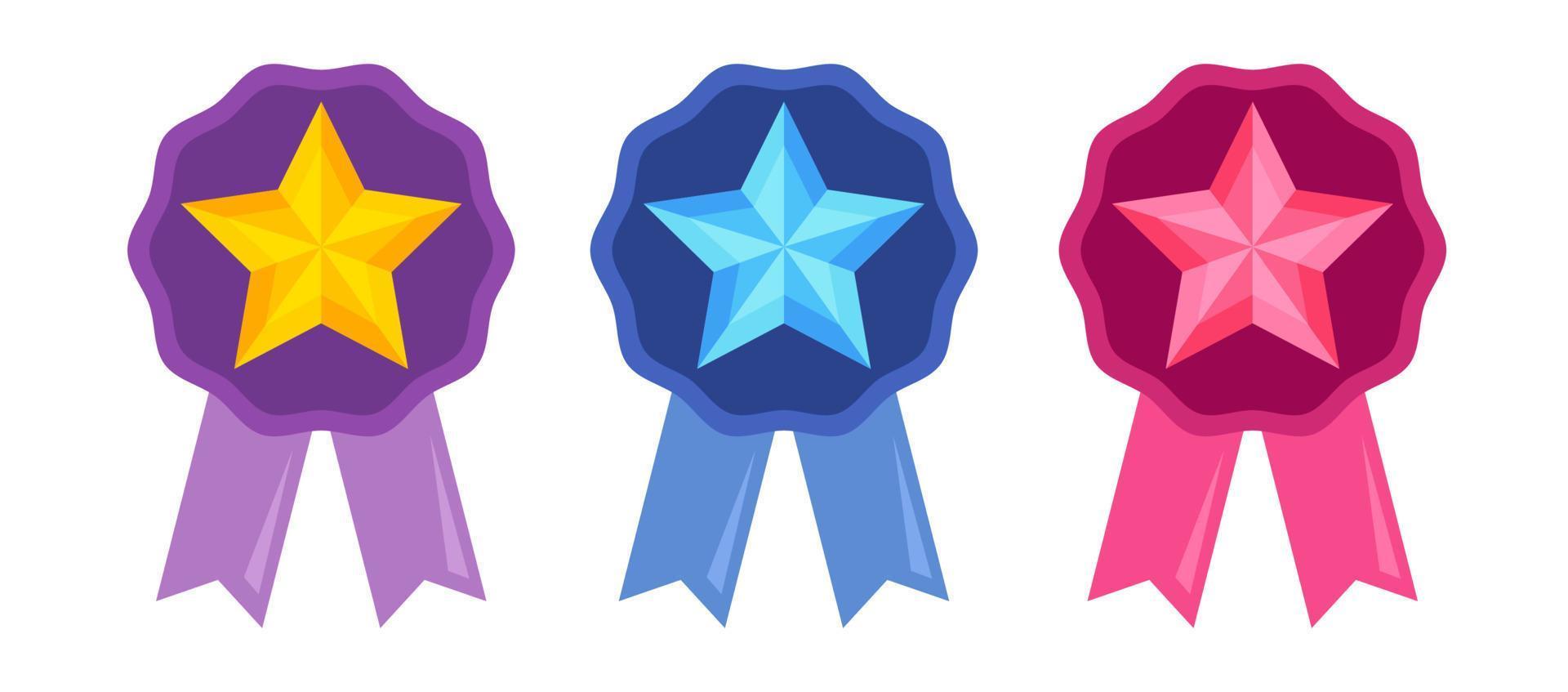 vector establece iconos de premios con estrella para el juego. vector de diferentes premios para la clasificación del juego.