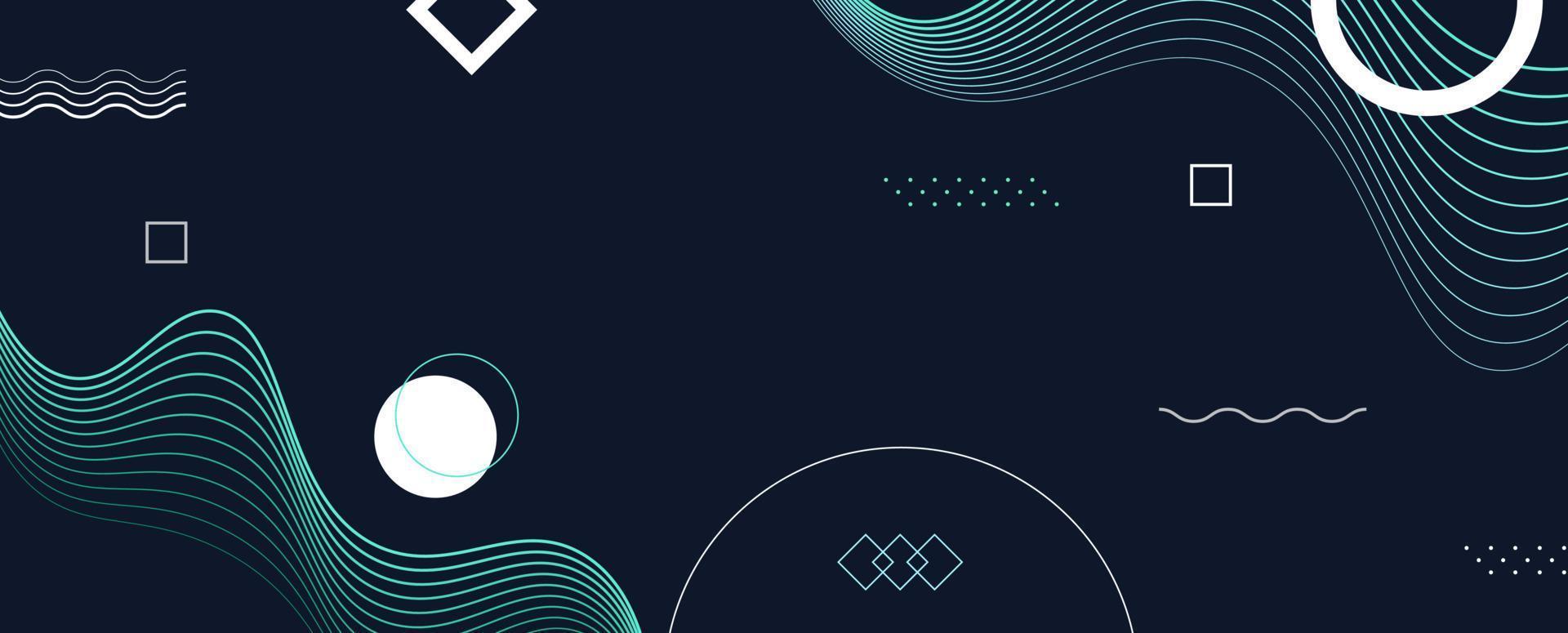 Abstract banner background with wavy line and memphis geometry vector