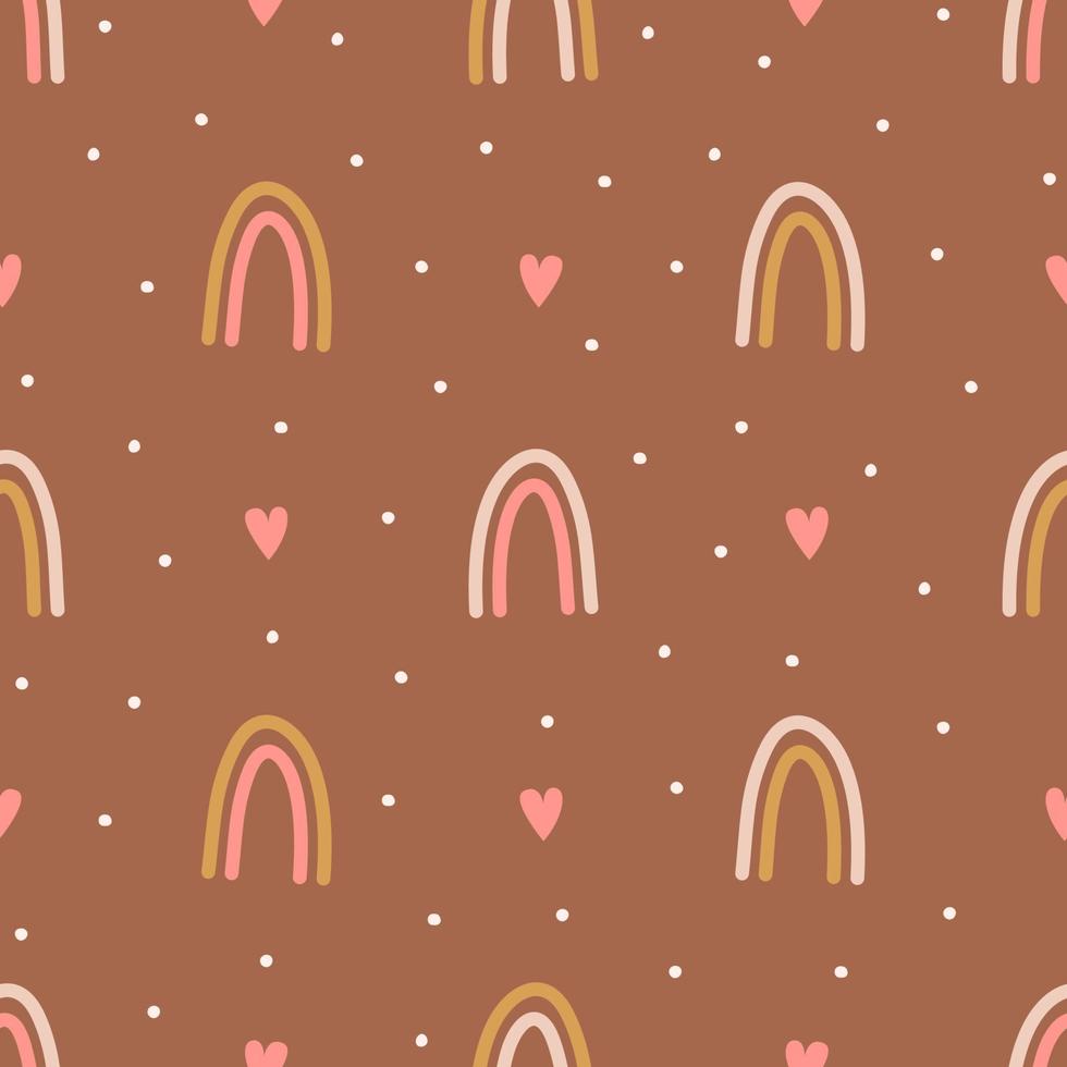 Boho rainbow seamless patterns in neutral colors. Baby boho background. Vector illustration for nursery decoration, print, t-shirt.