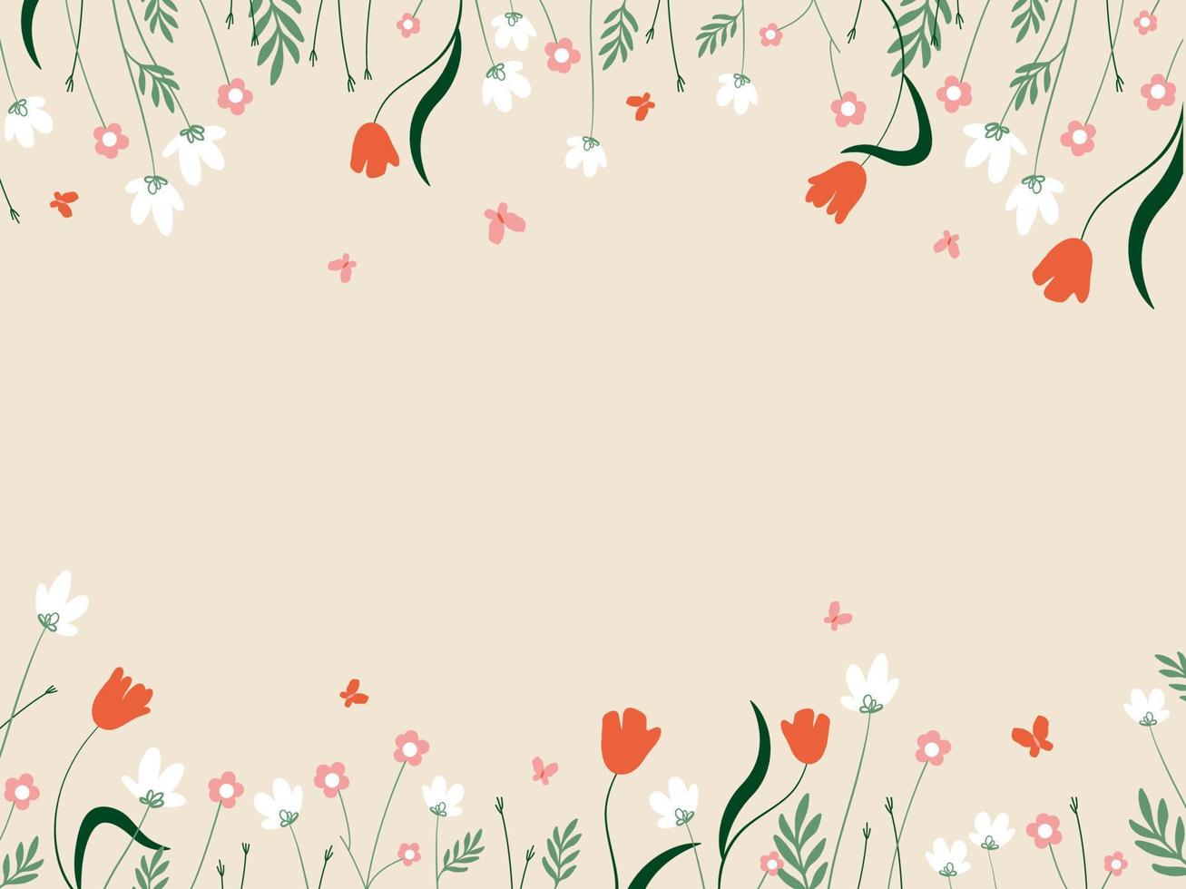 Horizontal floral frame with simple vector flowers