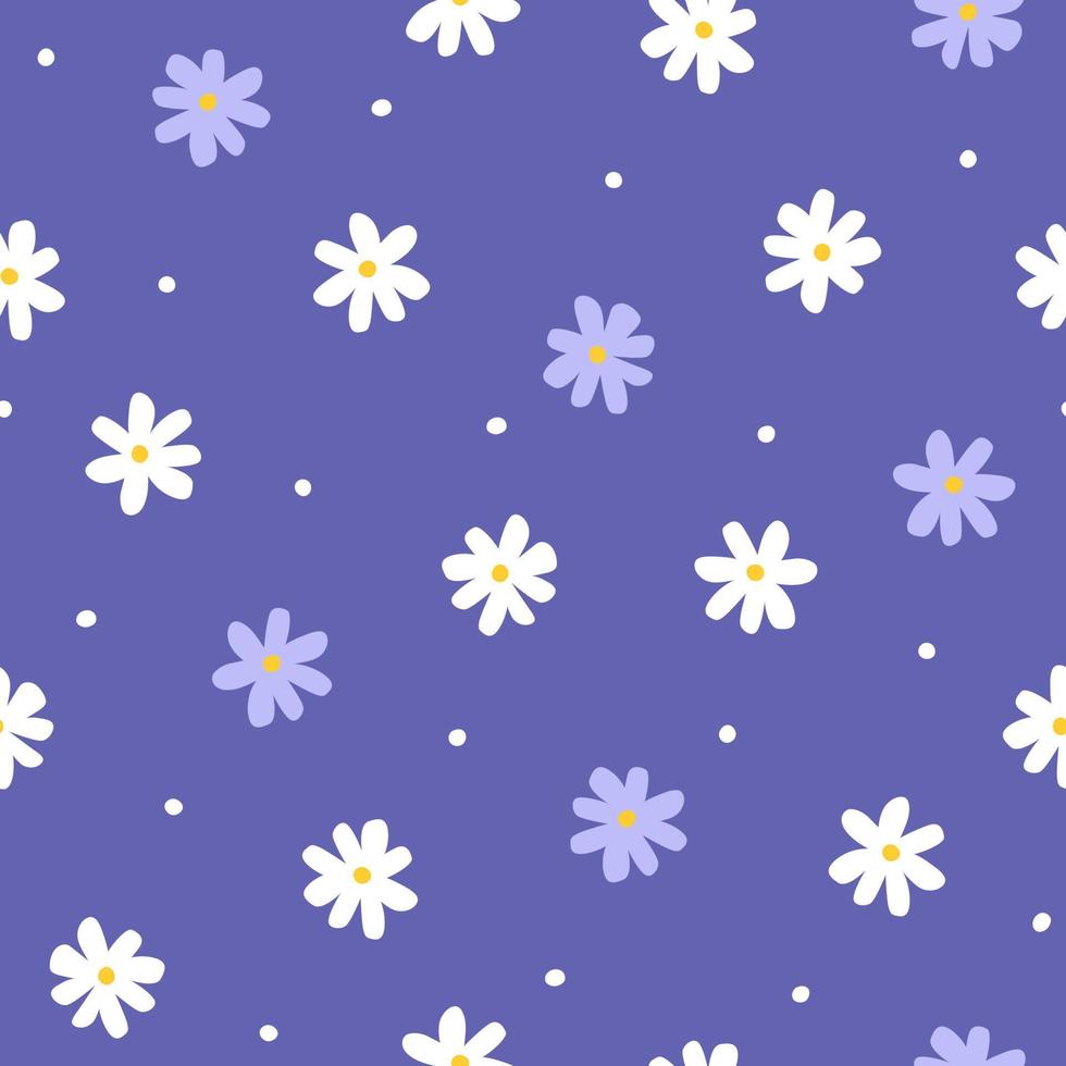 Seamless pattern with simple little flowers. Floral repeatable background with chamomile. Cute childish print. Vector illustration
